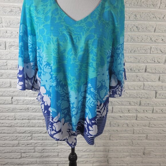 Ruby Rd Women Top XL Kimono Sleeve with Tank Blue Floral Lined FLO215E - Picture 4 of 8